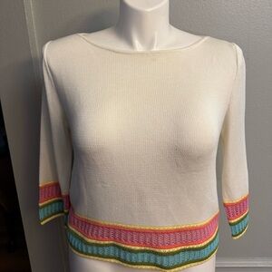 St. John Cream Sweater with Colorful Trim